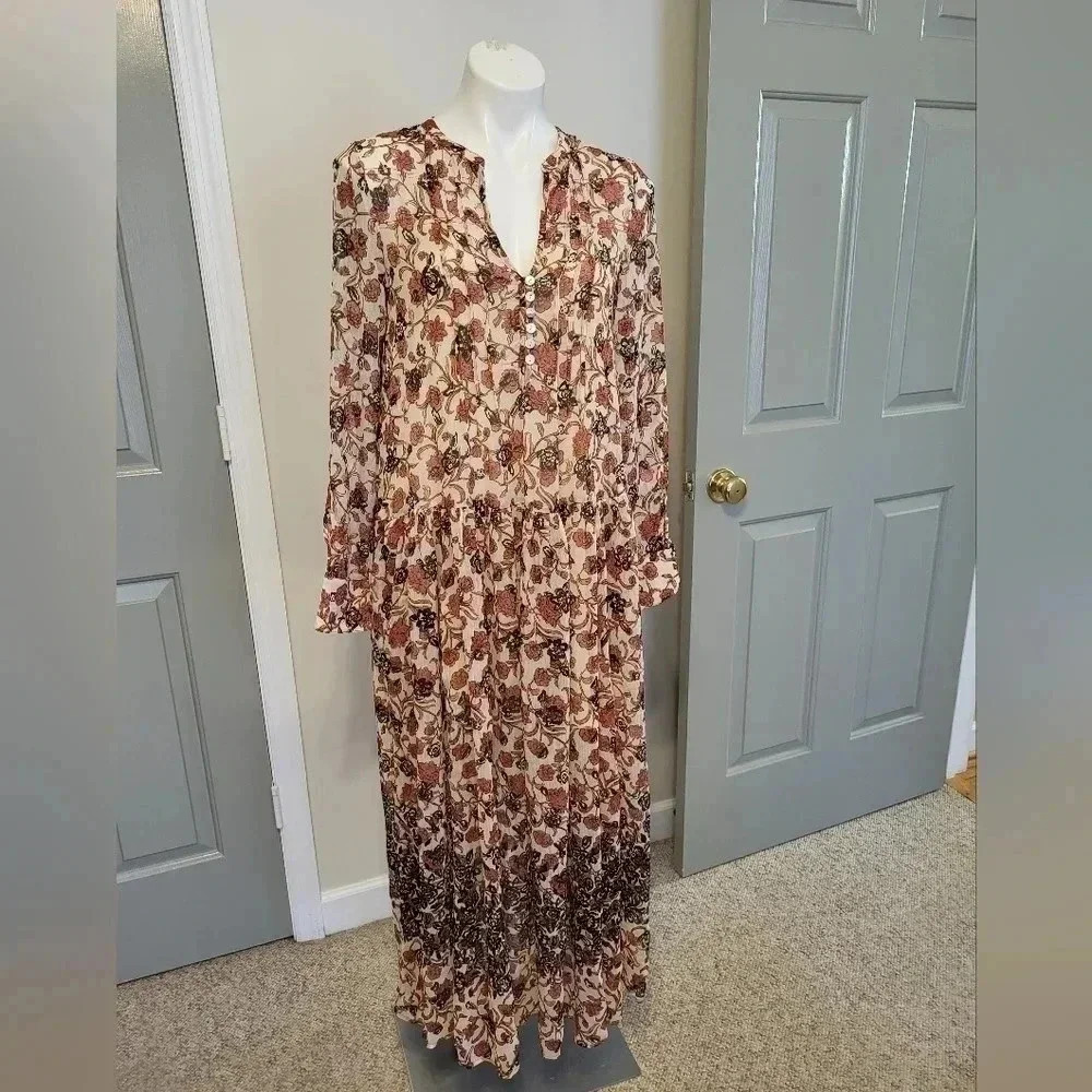 Free People See It Through Flo in Tea Combo Floral Maxi Dress (XS)NWT - Picture 3 of 14